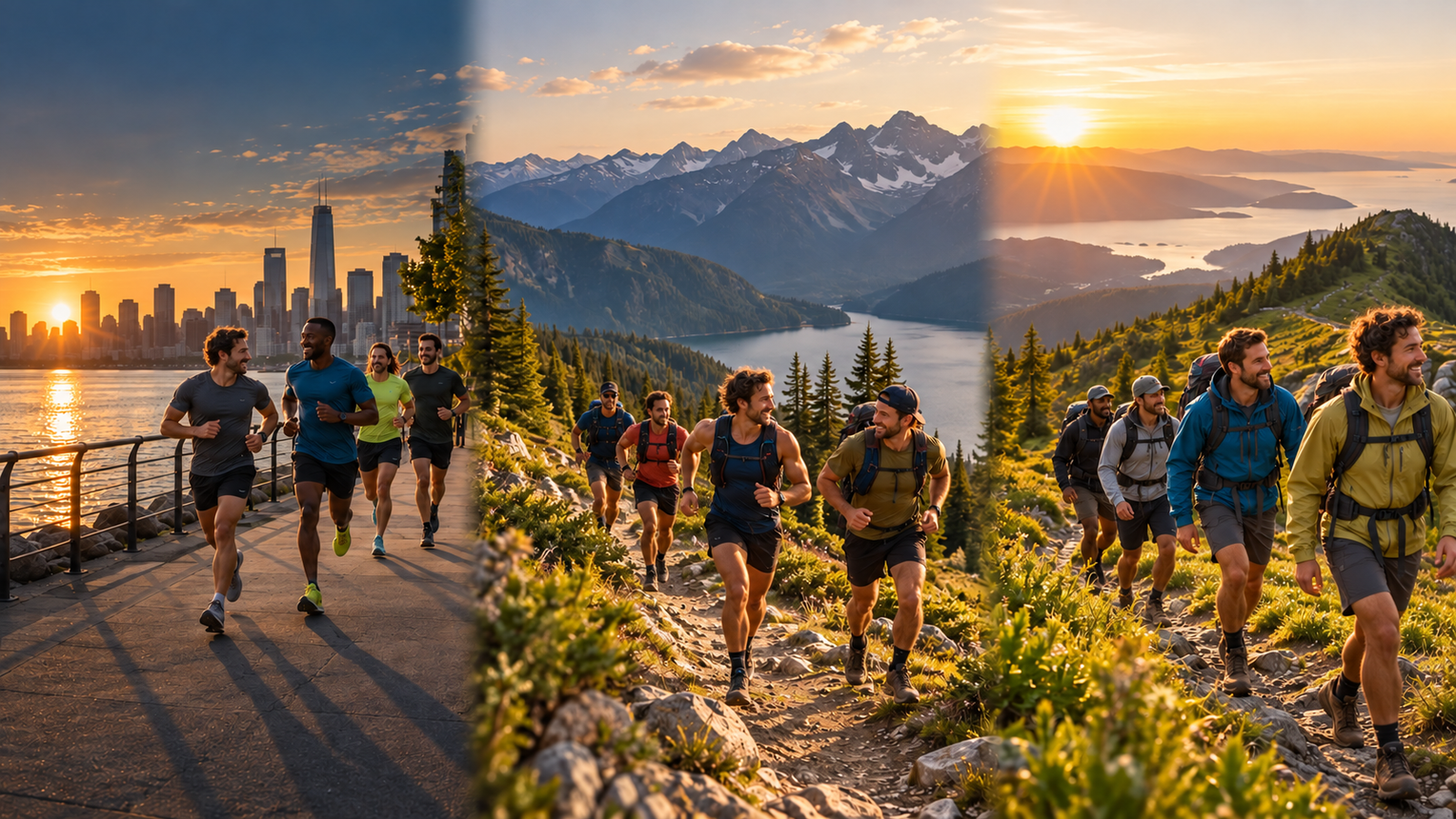 Groups enjoying running, trail running and hiking together